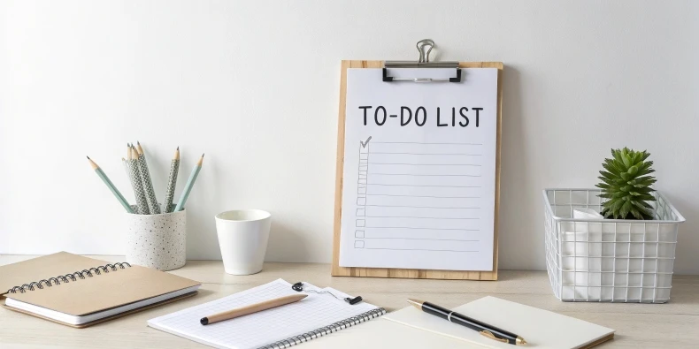 Workspace with a to-do list and a clear desk