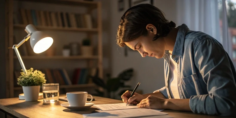 Focused person sitting at a desk