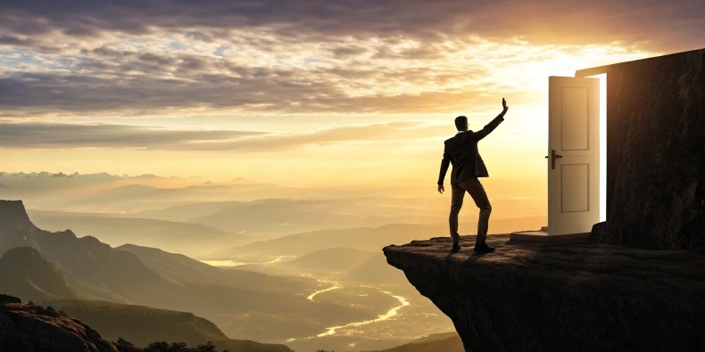 A lone figure standing on the edge of a cliff