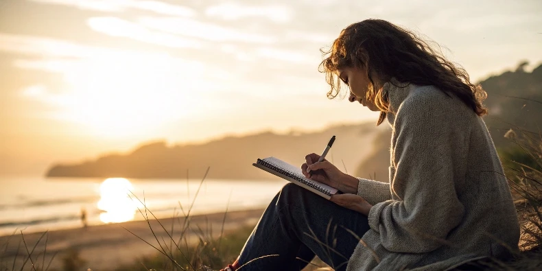 A person writing in a gratitude journal