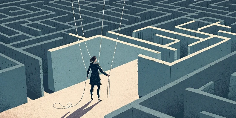 Person in maze with strings